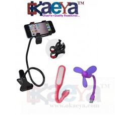 OkaeYa Flexible Mobile Holder With Snake Style Stand With Flexible Usb Lamp Light And Usb Portable Fan 
